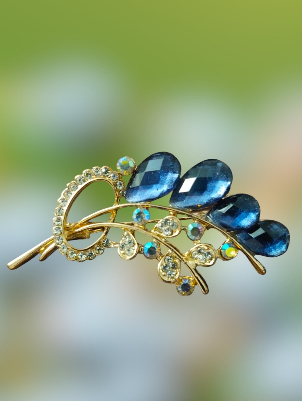 Blue Floral Spray Brooch